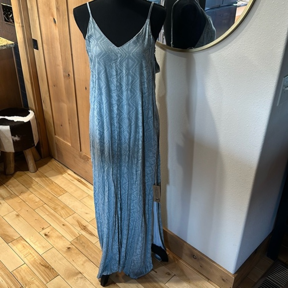Dress v neck adjustable straps side slits long dusty olive pattern